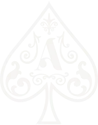 Stylized white Ace of Spades logo featuring an ornate letter A with vintage decorative filigree.